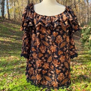 Knox Rose Dark Blue Floral 3/4 Sleeve Blouse Medium